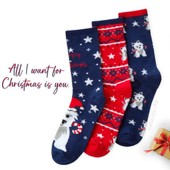 Womens Cotton Rich Novelty Christmas Design Socks 3 Pairs Stars