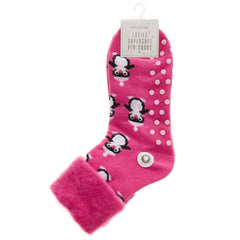 Womens Bed Socks With Anti Slip Grippers Penguin 1 Pair - Pink