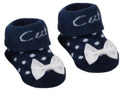 Baby Girls Socks Booties With Cute Ribbon Navy