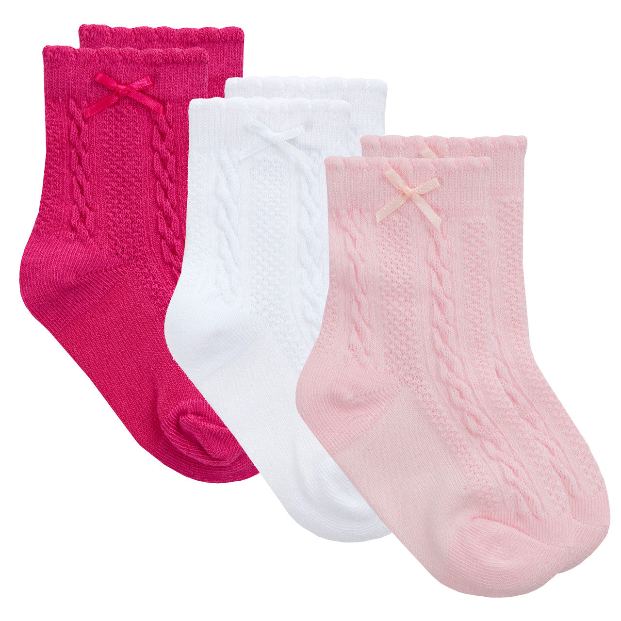 Baby Girls Pink Cable Knit Socks 3 Pairs