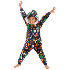 Kids Christmas Sherpa Fleece Onesie Novelty Jumpsuit Navy