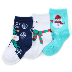 Baby Girls Boys Unisex Christmas Novelty Snowman Cotton Rich Socks - 3 Pairs