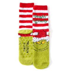 Mens Fluffy Socks Cosy Novelty Christmas Grinch Themed Socks Striped Santa 1 Pairs 