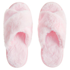Womens Plush Faux Fur Open Toe Slippers Pink