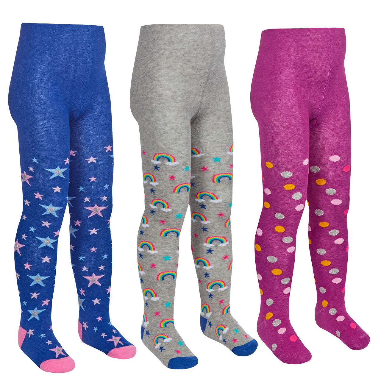 Girls Novelty Design Tights Rainbow Spots Stars 1 Pair