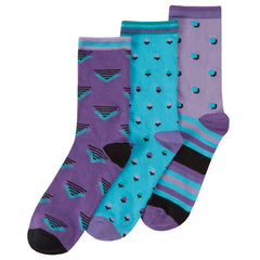 Womens Novelty Bamboo Crew Socks Geometric Patterned Mid Calf Socks Purple