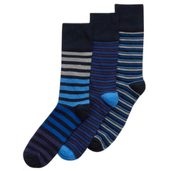 Mens Bamboo Striped Comfort Fit Loose Top Mid Calf Socks Novelty Strip Pattern Crew Socks Blue