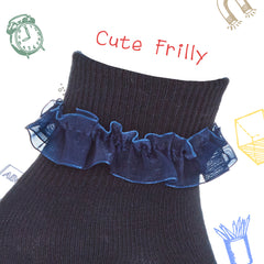 6 Pairs Girls Kids Frilly Socks Organza Lace Frill School Ankle Socks Navy