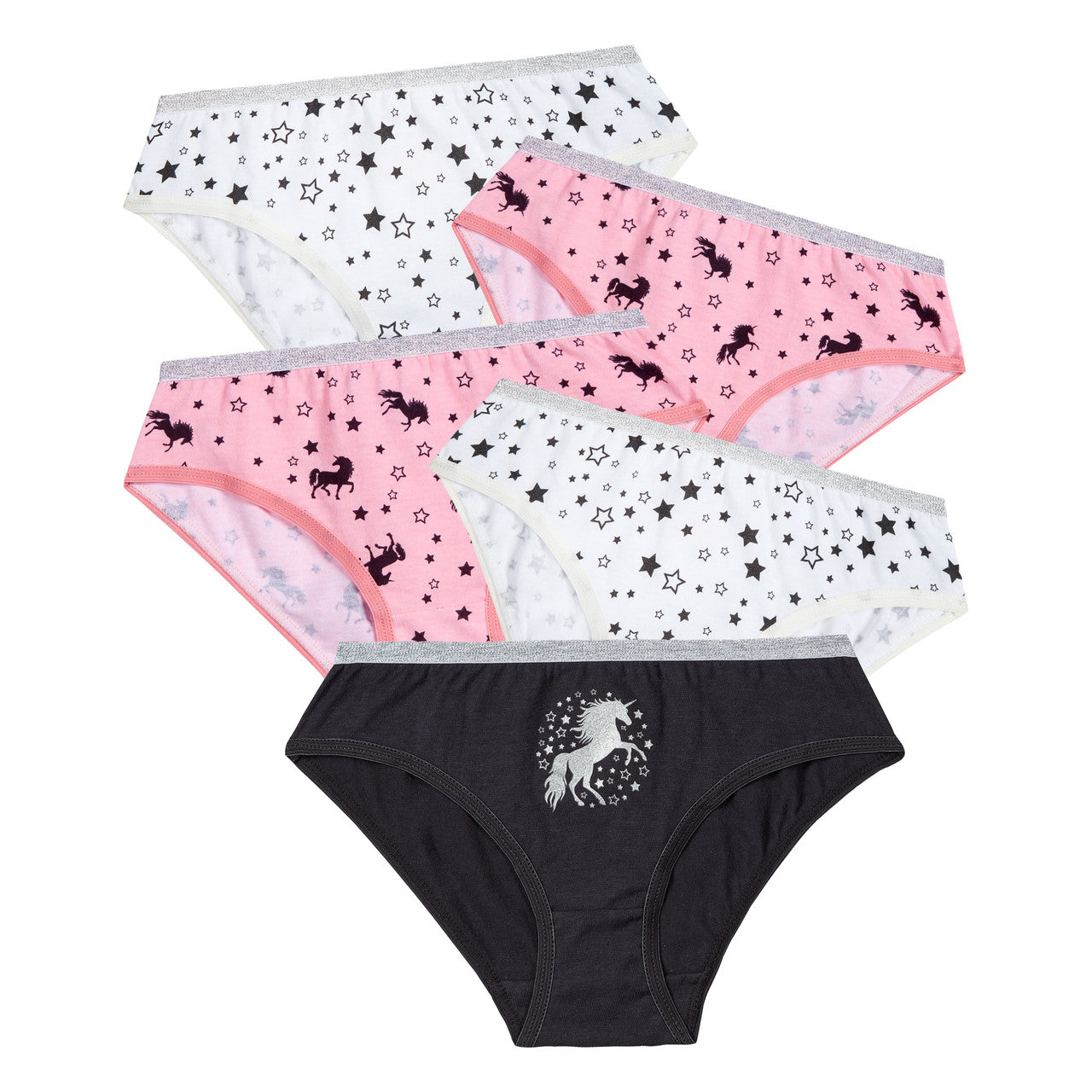 Girls Printed Knickers Briefs Underwear Set of 5 Unicorn Stars