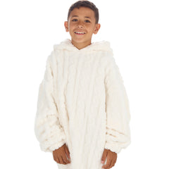 Boys Cream Cable Oversized Blanket Sherpa Fleece Hoodie