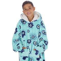 Boys Evil Eye Printed Oversized Blanket Plush Fleece Hoodie with Pockets