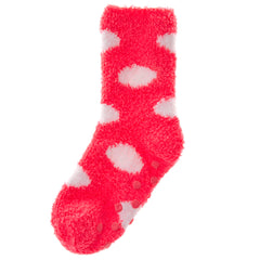 Girls Fluffy Sherpa Fleece Slipper Socks with Non Slip Grippers Pink Dot