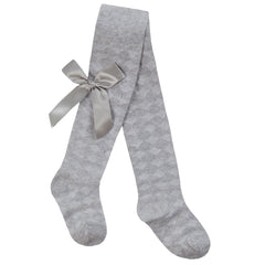 Baby Girls Tights With Cute Satin Bows 1 Pair Grey