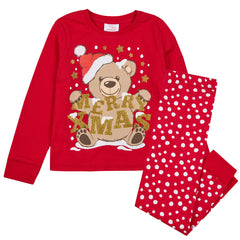 Kids Christmas Long Sleeved Teddy Pyjamas Family Lounge Sets Red