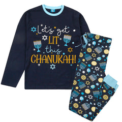 Mens Chanukah Long Sleeved Matching Pyjamas Family Lounge Sets Navy