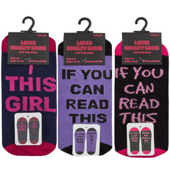 Womens Funny Slogan Design Mid Calf Novelty Socks 3 Pairs