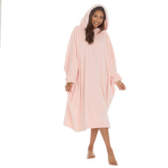 Womens Fleece Longline Knee Length Oversized Hoodie One Size Pale Pink