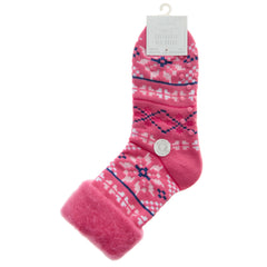 Womens Fair Isle Bed Socks with Non Slip Grippers Thermal Winter Socks 1 Pair  - Hot Pink