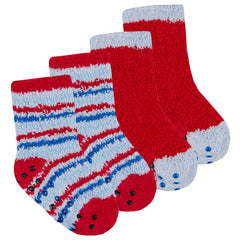 Baby Boys Socks With Grippers Fluffy Warm  Red - 2 Pairs