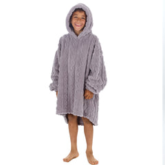 Boys Grey Cable Oversized Blanket Sherpa Fleece Hoodie