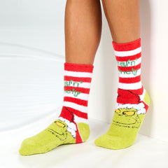 Womens 1 Pairs Fluffy Novelty Santa Grinch Themed Striped Winter Socks