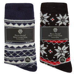 Mens Fluffy Chunky Warm Fair Isle Sherpa Lined Winter Socks with Grippers