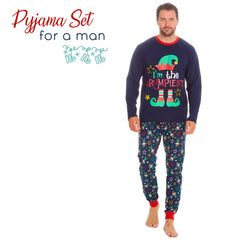 Mens Christmas Long Sleeved Matching Pyjamas Family Lounge Sets Navy