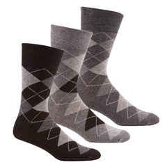 Men's Argyle Socks Non Elastic Loose Top Socks 3 Pairs