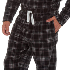 Mens Microfleece Long-Sleeved Pyjamas Checked Design Lounge Sets Black