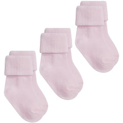 Baby Girls Turn Over Top Plain Socks 3 Pairs Pink