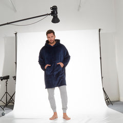 Mens Fleece Longline Oversized Hoodie One Size Navy