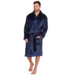 Mens Flannel Fleece Dressing Gown Classic Robe 3XL 4XL 5XL Blue