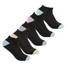 Womens Low Cut Trainer Sport Socks 5 Pairs Black Blue