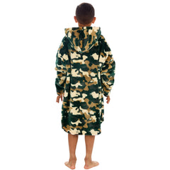 Boys Camo Print Oversized Blanket Plush Fleece Hoodie with Pockets