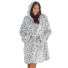 Womens Leopard Wearable Oversized Blanket Hoodie with Pocket Plush Fleece Hoodie