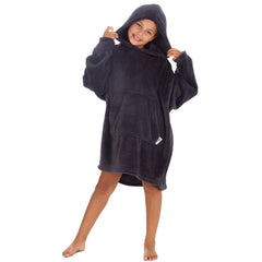 Girls Charcoal Plain Oversized Blanket Plush Fleece Hoodie with Pockets