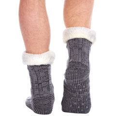 Mens Thermal Bed Anti Slip Slipper Lounge Chunky Socks Grey