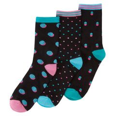 Womens Novelty Bamboo Crew Socks Geometric Patterned Mid Calf Socks Black