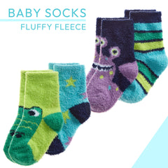 Baby Boys Fluffy Snuggle Monster Crocodile Animals Socks 2 Pairs