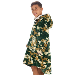 Boys Camo Print Oversized Blanket Plush Fleece Hoodie with Pockets