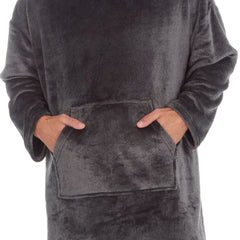 Mens Fleece Longline Oversized Hoodie One Size Grey