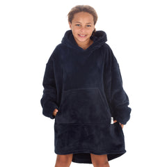 Girls Navy Blue Plain Oversized Blanket Plush Fleece Hoodie with Pockets