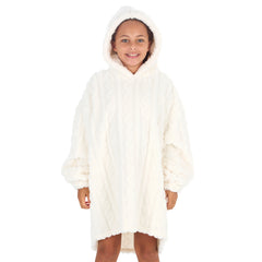 Girls Cream Cable Oversized Blanket Sherpa Fleece Hoodie