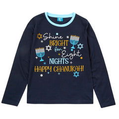 Womens Chanukah Long Sleeved Matching Pyjamas Family Lounge Sets Navy