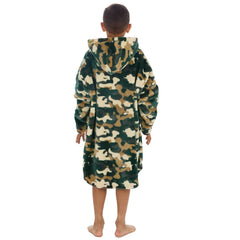 Boys Camo Print Oversized Blanket Plush Fleece Hoodie with Pockets