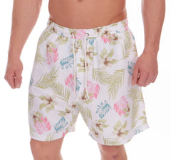 Mens Hawaiian Printed Summer Swimming Shorts Trunks White