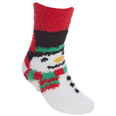 Kids Fluffy Christmas Socks Cosy Non Slip Socks with Grippers Snowman