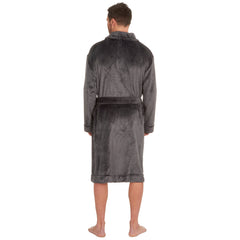 Mens Flannel Fleece Dressing Gown Classic Robe M-2XL Grey