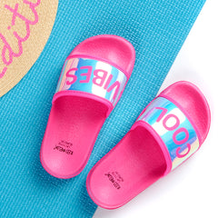 Girls Holographic Summer Sliders Lightweight Slip On Sliders Flip Flops