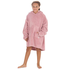 Girls Blush Pink Plain Oversized Blanket Plush Fleece Hoodie with Pockets